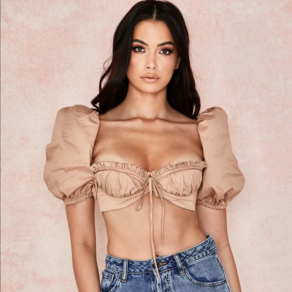 HOUSE OF CB 'Hedy' Camel Puff Sleeve Bralet